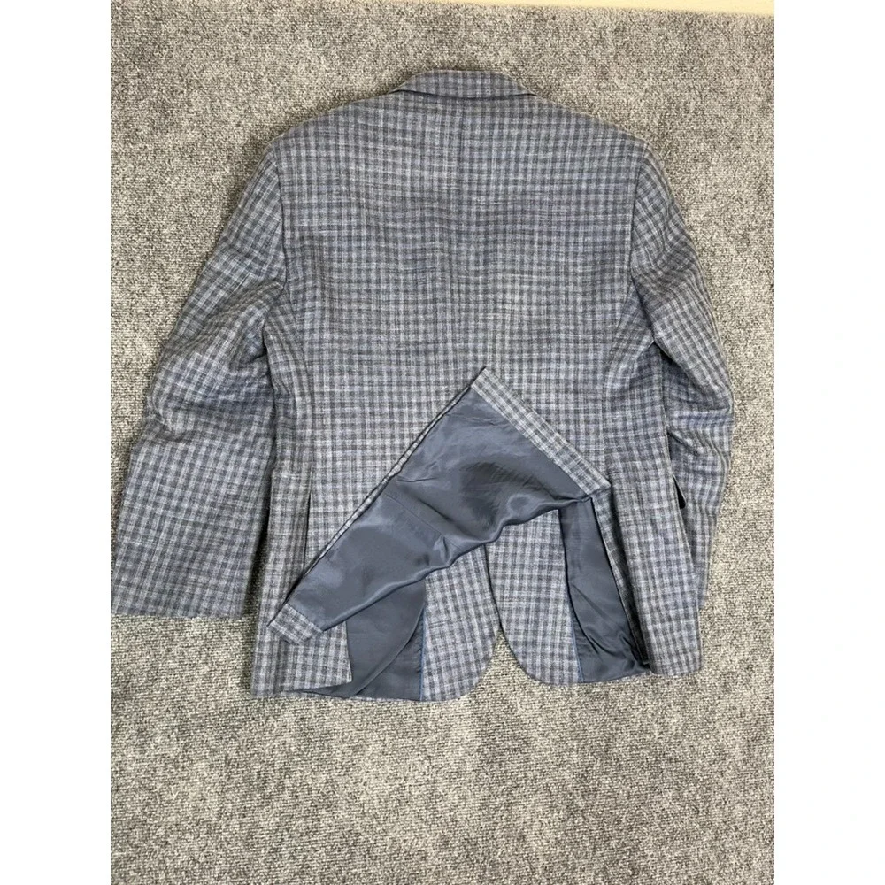 JO S A Bank Mens Wool Silk Linen Plaid Sport Blazer Gray Tailored Fit Size 44R